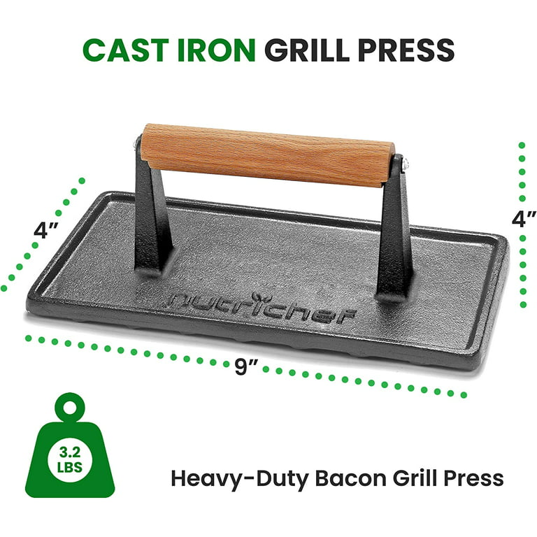 Flat Cast Iron Bacon Grill Press with BBQ Spring Handle - China Pressure as  Meat and Iron price