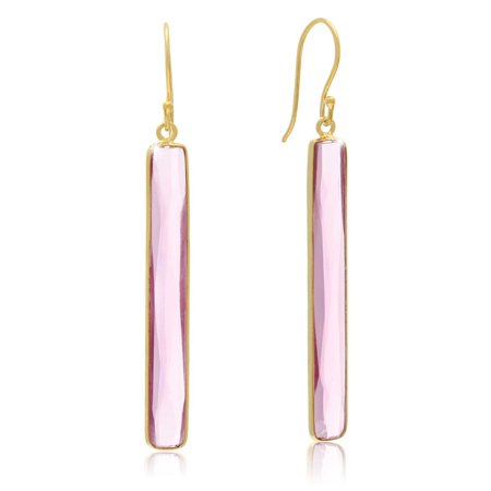 20 Carat Raspberry Quartz Bar Earrings In 14 Karat Yellow Gold Over Sterling Silver 1 3/4 Inch