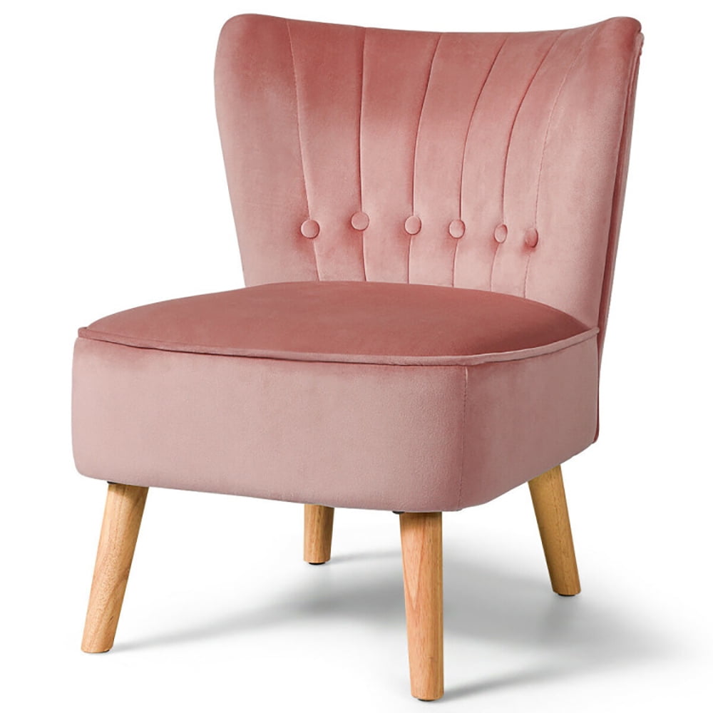 Finihen Velvet Accent Chair, Armless Accent Chair Tufted Velvet Leisure Chair, Thickly Padded, Armless Wingback Club Chairs for Living Room, Bedroom, Pink