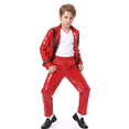 thumbnail image 5 of Red Leather Jacket Pop Star Costume for Kids,80s Disco Outfits for Boys,Retro Rockstar Costume Boys with wig,80s Party Wear,Halloween Costumes for Kids (RED,10-12 Years)-22, 5 of 5