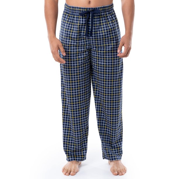 Pantalones de Pijama de Forro Polar Sedoso para Hombre IZOD Azul Marino con Cuadros Amarillos Talla XX-Large