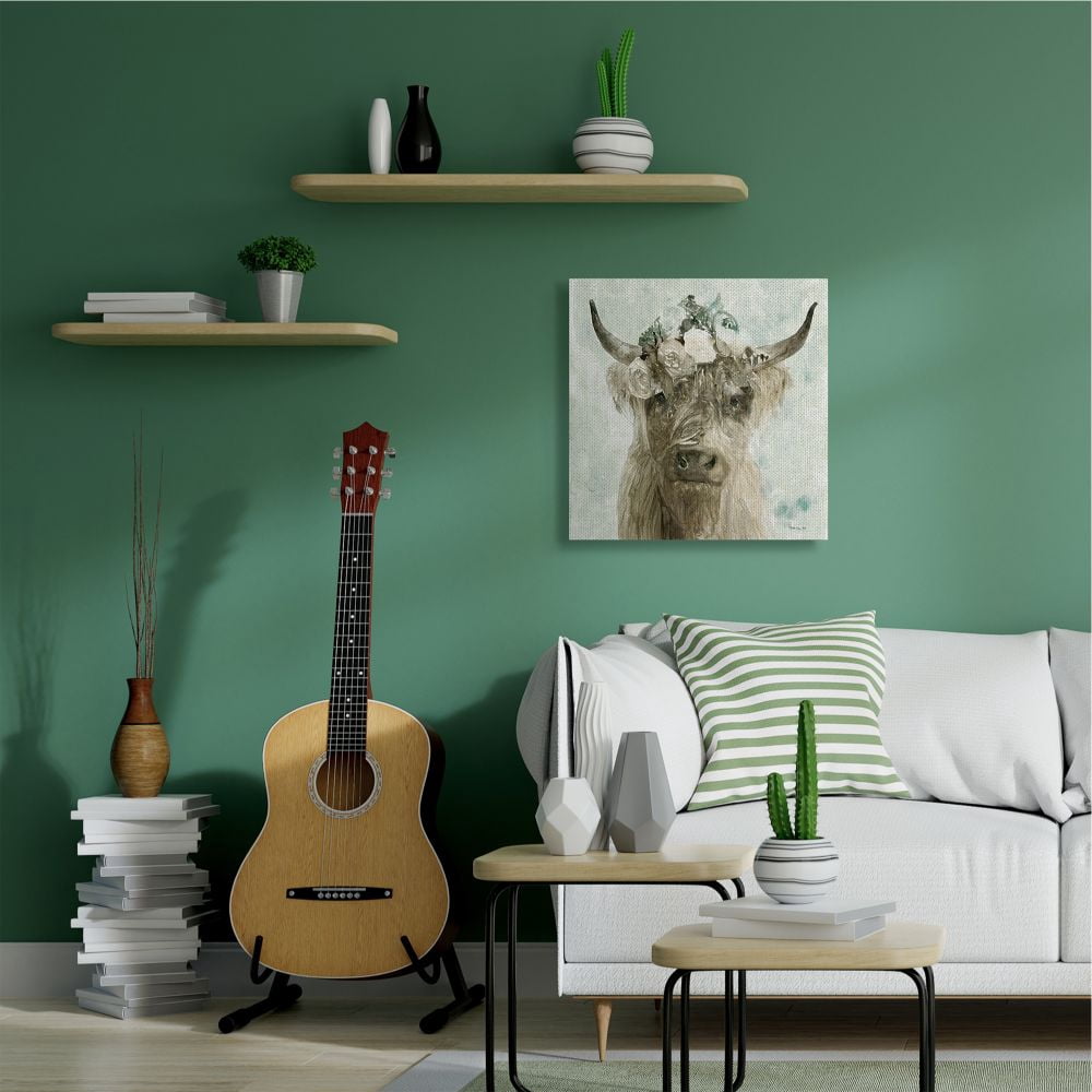 Stupell Industries Delicate Soft Buffalo with Floral Crown Watercolor Canvas Wall Art Design by Stellar Design Studio, 36" x 36"