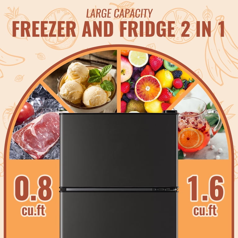 2.4 Cu.Ft Mini Fridge Small Refrigerator with Freezer 2 Removable