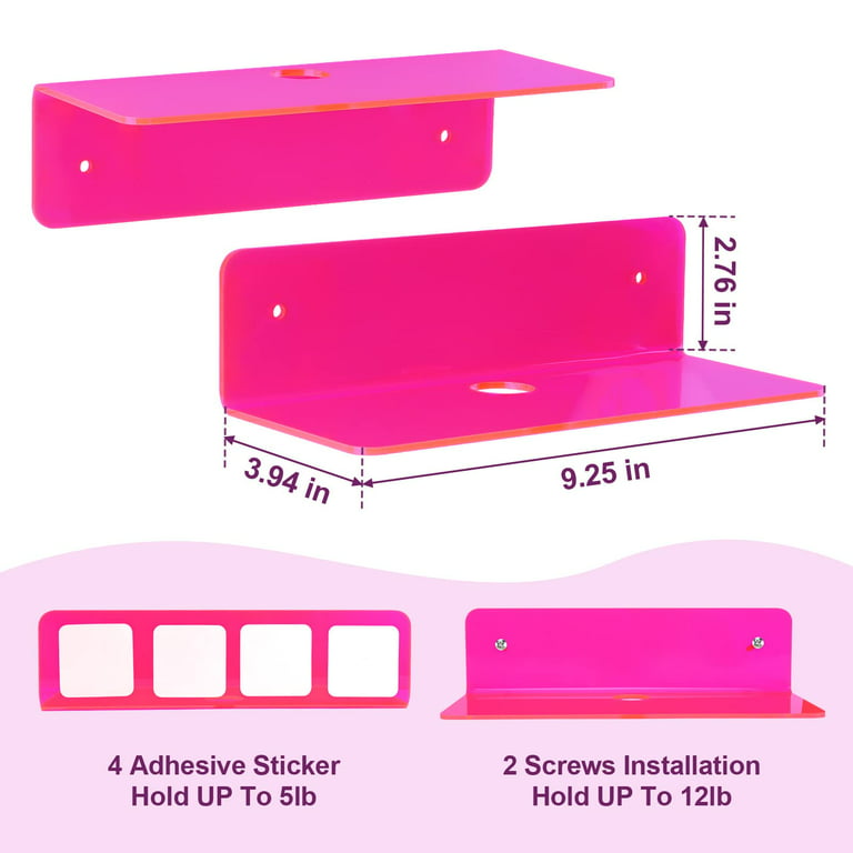 luium 9 Inch Acrylic Floating Shelf No Drill Adhesive Wall Shelf Set of 2  for Funko Pop Storage, Floating Shelves Damage-Free Expand Wall Space for
