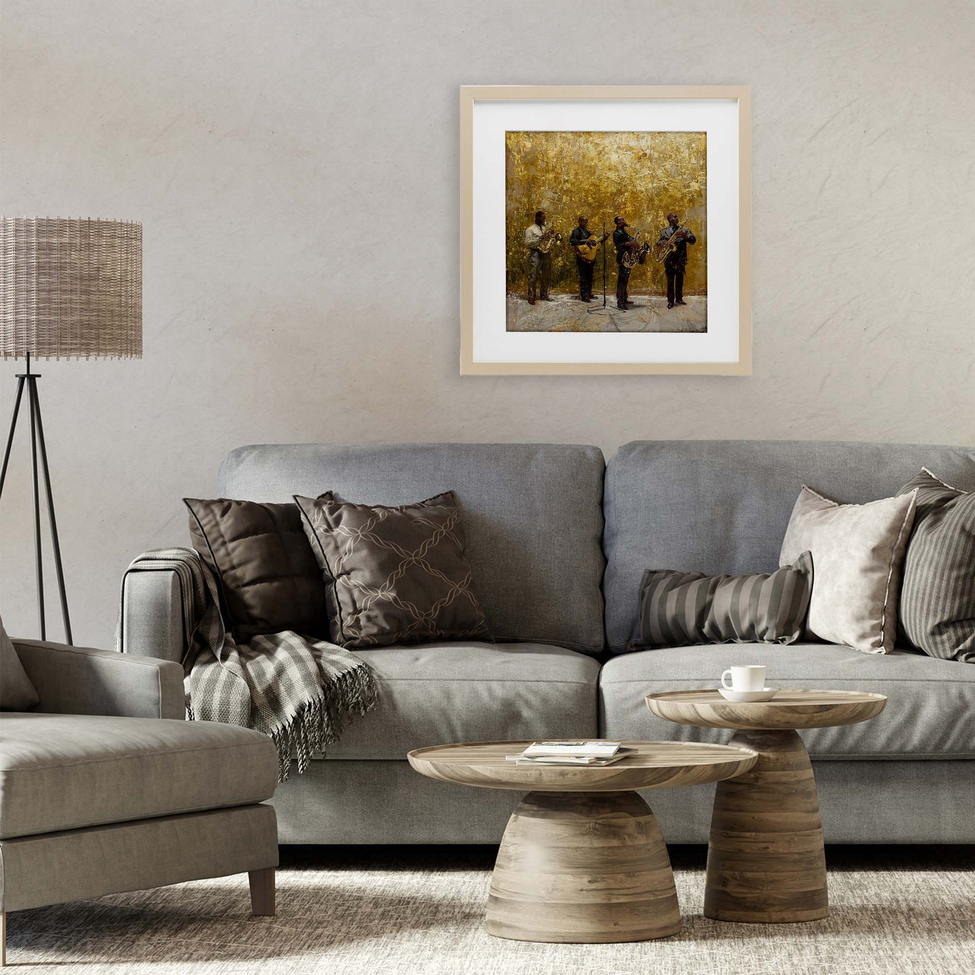 Golden Era Jazz Musicians Birch Framed Print Under Glass, design by Marta Wiley