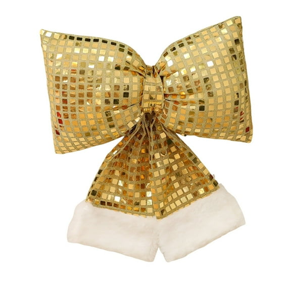 Christmas Bow Sequin Bow – Sparkling Luxury Xmas Tree Decoration, Customizable Holiday Wreath Bow for Festive Décor, Gold, L, Bow