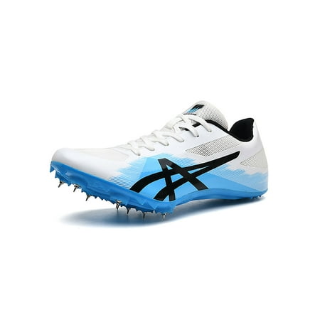 

Fangasis Youth Athletic Shoe With Spike Track Shoes Lace Up Sneakers Unisex Sports Breathable Field White Blue 4Y