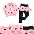 thumbnail image 2 of 2pcs Kids Girls Tracksuit Suit Long Sleeve Sweater + Stitching Skirt Fashion Trendy Heart Print Autumn Winter Warm Children Outfit, 2 of 7