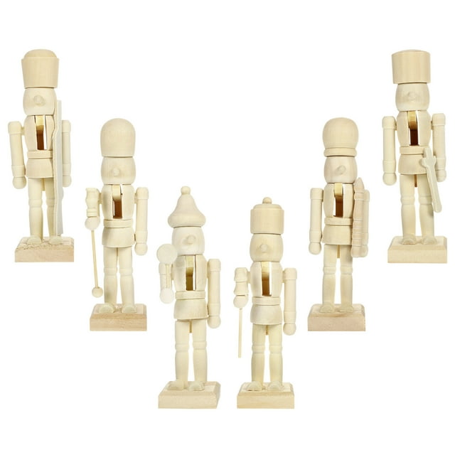 Miangastore 6pcs Nutcracker Christmas Decoration Small Wooden Nutcracker Ornament DIY Paintable Nutcracker Figures (Random Style)