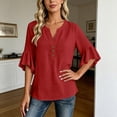 thumbnail image 7 of XuJwPNcy Womens T Shirts V Neck 3/4 Bell Sleeve Tops Trendy Ruffle Hem Blouse Casual Summer Outfits Ladies Soft Tees, 7 of 7