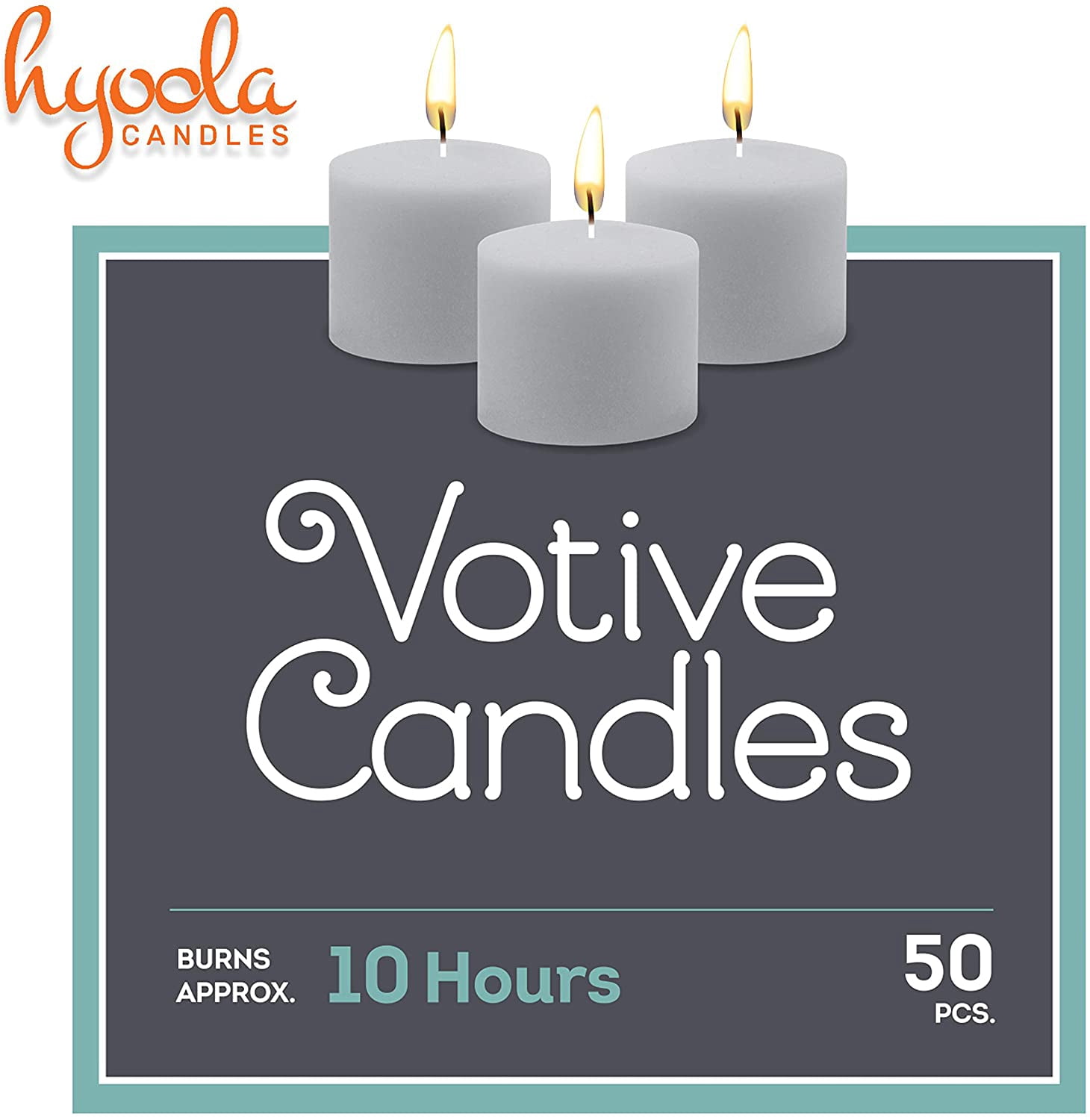 Hyoola Unscented 10 Hour White Votive Candles, Paraffin Wax with Cotton Wicks, 50-Pack