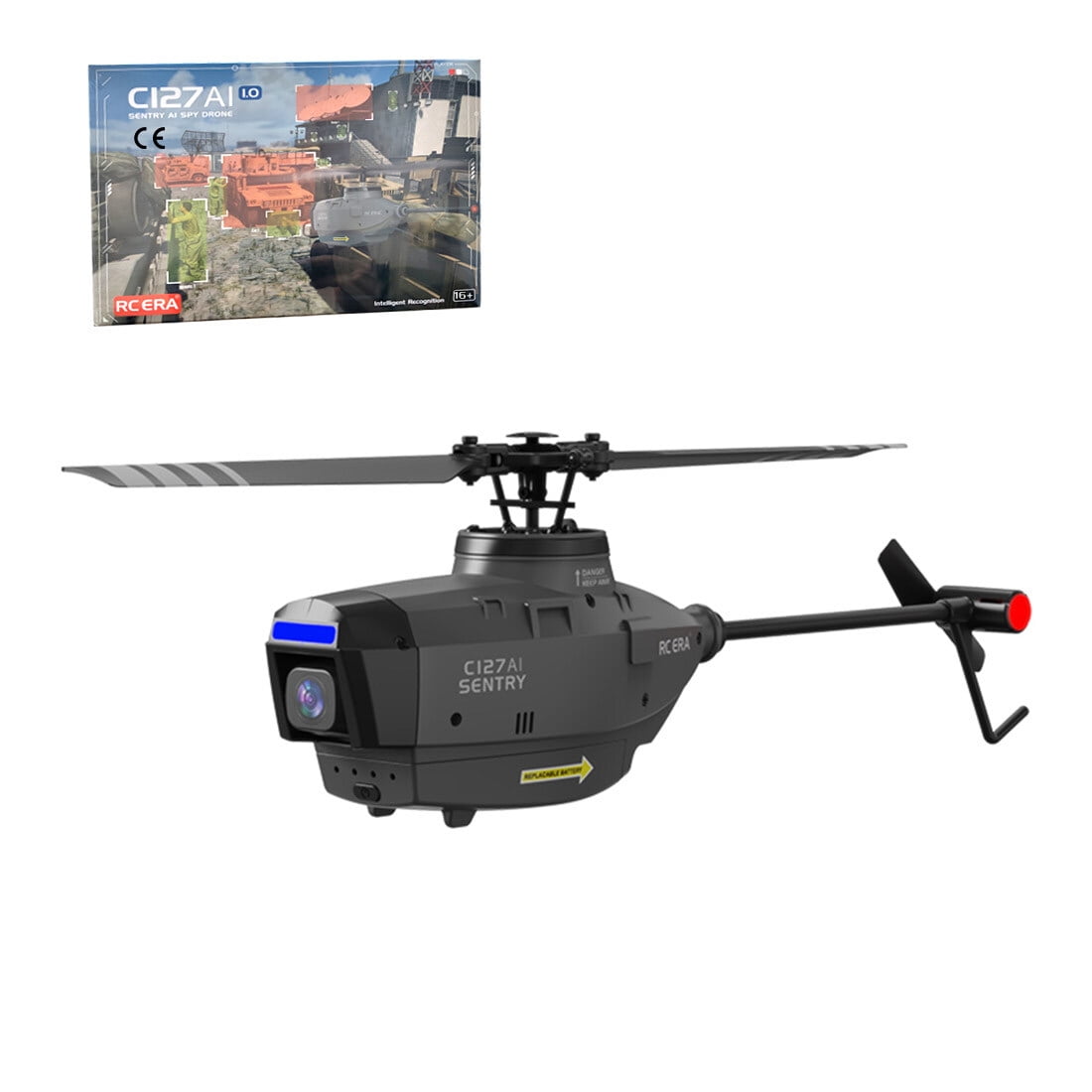 C127AI Single-Rotor Brushless RC Helicopter with 1080P Camera, 2.4G 4CH No Aileron RC Aircraft with Optical Flow, AI Tracking, Altitude Hold - RTF