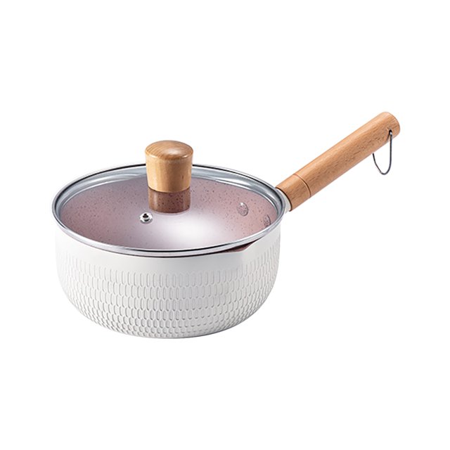 Cacerola con tapa de vidrio, mango de madera, olla pequeña de aluminio antiadherente, olla para fide CACAGOO Cacerola de la salsa