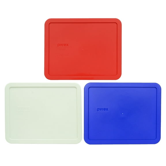 Pyrex 7212-PC 11-Cup (1) Red, (1) White, and (1) Cadet Blue BPA-Free Plastic Lids