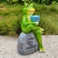thumbnail image 3 of Flmtop Animal Design Statuary Green Sitting Frog Drinking Coffee Stone Garden Statue for Home Decor, 3 of 10