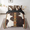 thumbnail image 2 of jejeloiu Southwestern Aztec Geometric 7-Piece Twin Bedding Sets,Brown Cattle Hide Bedding Comforter Set For Kids Reversible, 2 of 8