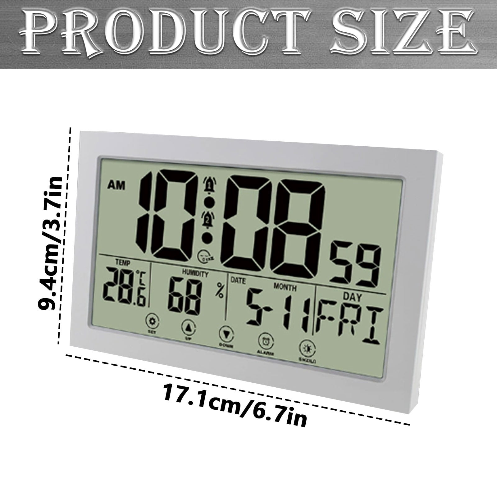 Digital Clock,Large Screen Digital Clock With Temperature & Humidity Display, Multifunctional Alarm Clock With Time and Date Calendar Display,Large Digital Calendar, Wall Mountable Desk Clock(White)