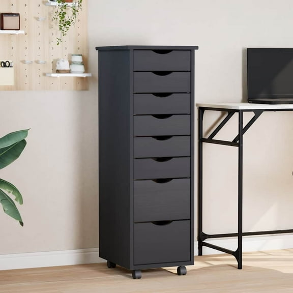 vidaXL Rolling Cabinet MOSS Grey Solid pine wood, engineered wood, plastic