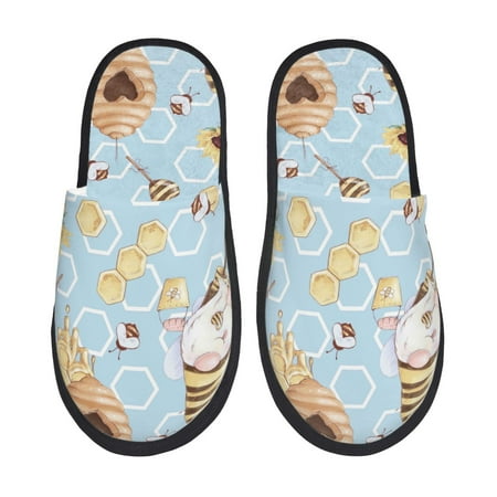 Balery Cute Gnome Bee Collects Honey Slient Indoor Furry Fleece Comfort House Shoes Soft Non-Slip Home Shoes Cotton slippers House Slippers-- Large