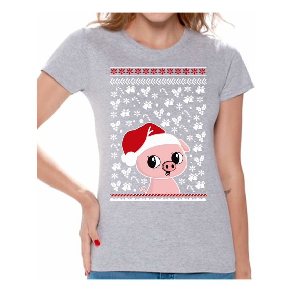 Awkward Styles Ugly Xmas Shirts for Women Christmas Piggy T-Shirt