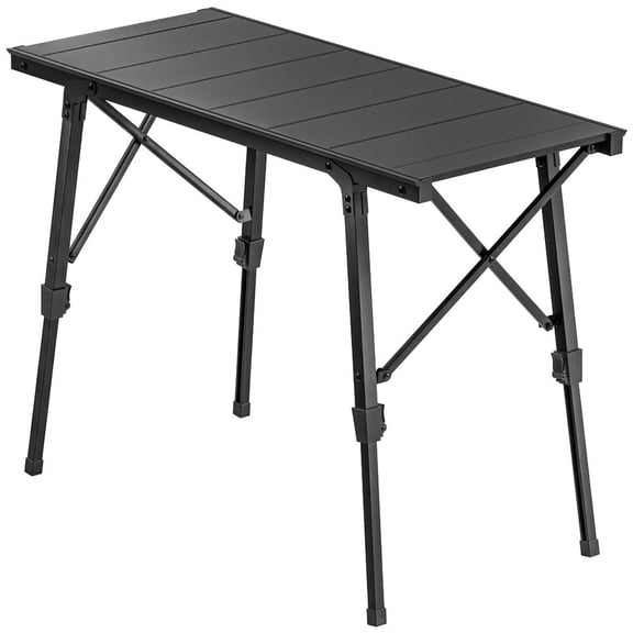 Folding Aluminum Camping Picnic Table Adjustable Height with Removable Plates Black