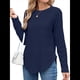 thumbnail image 3 of Camiseta Informal de Larga para Mujer, con Cuello Redondo, Dobladillo Curvo y Botones en la Espalda, Estilo Moderno y Holgado. Azul Marino M, 3 of 9
