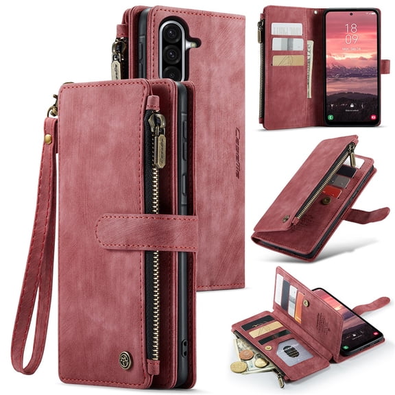 CaseMe Case for Samsung Galaxy A17 4G Wallet Case for Women Men, Fashion Durable PU Leather Magnetic Flip Lanyard Strap Wristlet Zipper Card Holder Wallet Phone Case for Samsung Galaxy A17 4G 6.7"