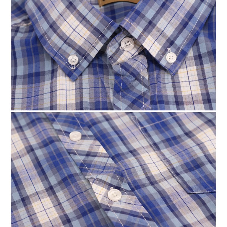 Men's Cotton Casual Short Sleeve Classic Collared Plaid Button Up