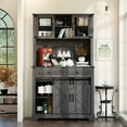 thumbnail image 2 of HLR 72" Home Wine Bar Cabinet with Sliding Barn Door, Hutch, and Drawers, for Dining Room, Gray, 2 of 7
