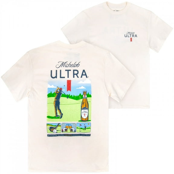 Michelob Ultra Golf Panels Beige Colorway Front and Back Print T-Shirt-Small