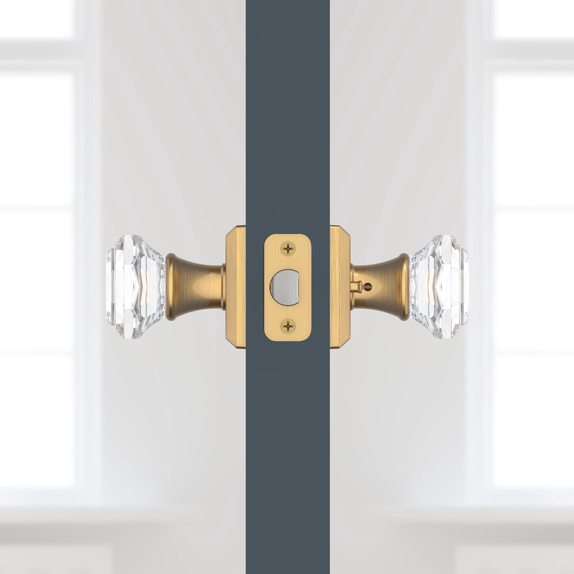 Baldwin Reserve Pvcrytsr003 Privacy Crystal Knob And Traditional Square Rose With 6Al Latch And Dual Strike Lifetime Brass Finish