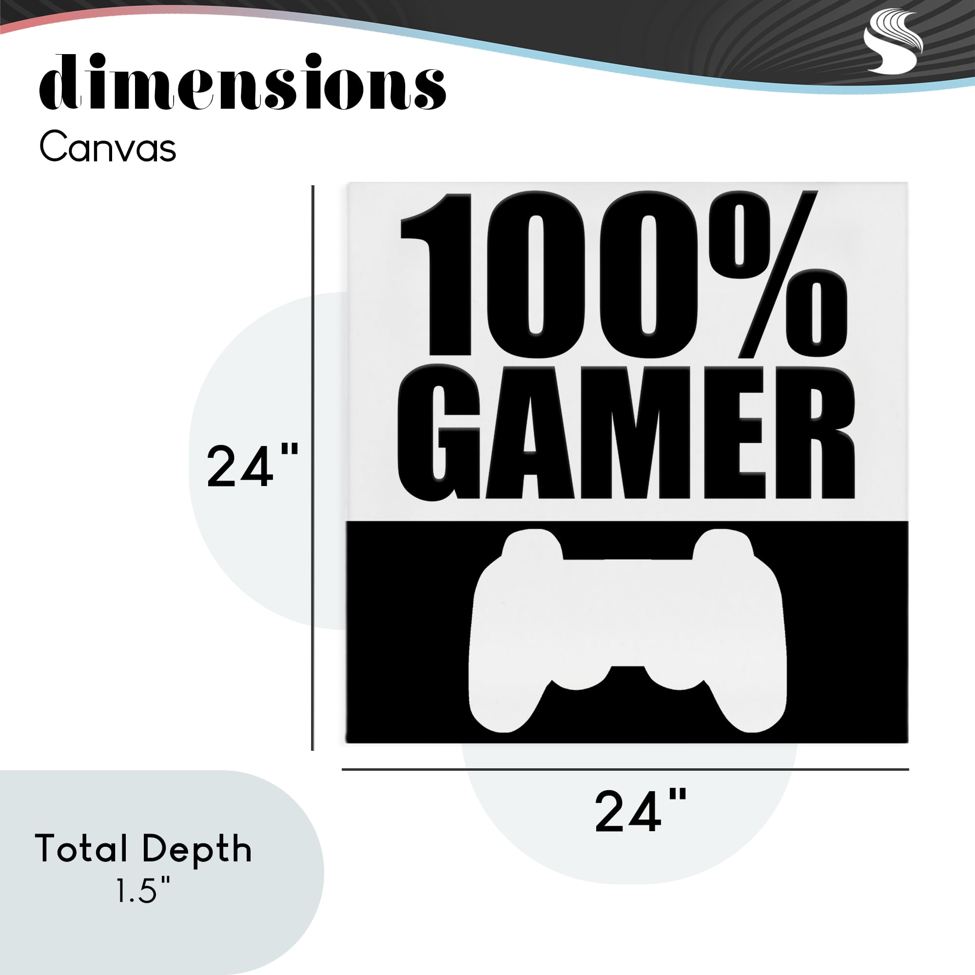 100% Gamer Black & White Canvas Wall Art, design by Kim Allen
