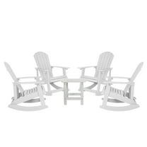 Flash Furniture Savannah 5-Piece Poly Resin Rocking Patio Chair and Side Table Set, White