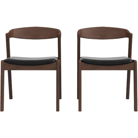 Home Purfeel Brown Black Leather Dining Chair (Set of 2) - Mid-Century Modern Walnut Solid Wood Dining Chairs for Living Room Bedroom Outdoor (4)