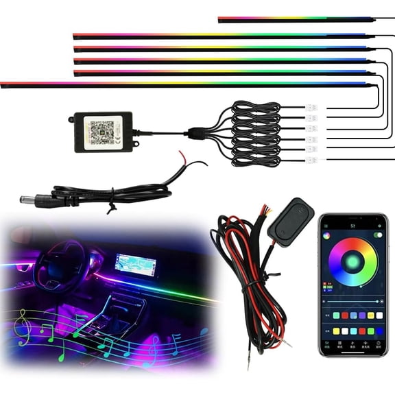 Interior Car Strip Lights Dreamcolor Acrylic Car Decorative Lights with APP Control Multicolor Internal Lighting Kit Music&DIY Function Ambient Fiber Optic Strip Valentine’s Day's Decor