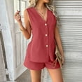 thumbnail image 2 of Prolriy Button down V Neck, Women's 2 Piece Summer Outfits for Women Tank Top with Shorts Sets Beach Vacation Outfits Matching Sets Women Clothing Red XL, 2 of 7