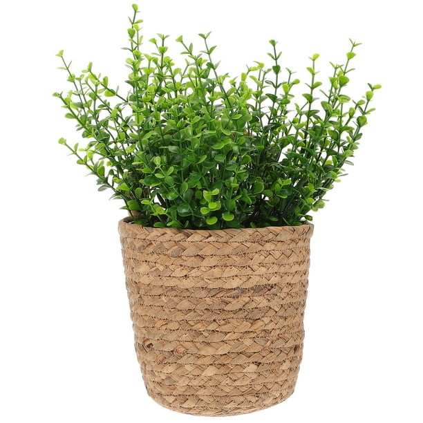 GOOHOCHY Cesta de almacenamiento a la mano Cesta de la cesta de la cesta del organizador con la planta falsa
