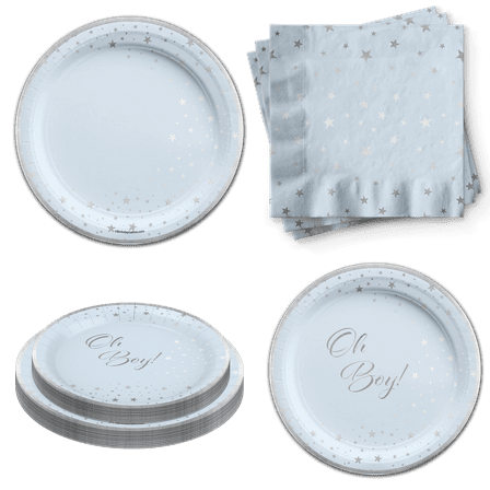 Baby Shower for Boy Plates and Napkins - Baby Boy 1st Birthday Party Tableware Set Includes Plates Napkins | Kit for 24