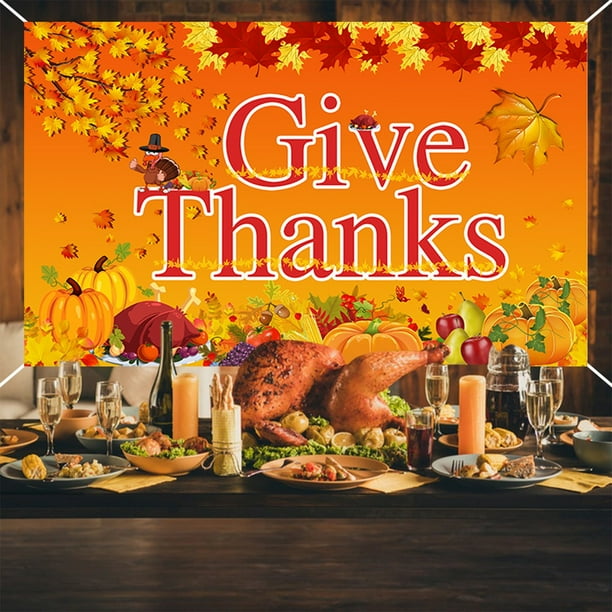 ¡Precios de Oferta!, Fondo de tela con temática de Acción de Gracias Serie naranja y amarilla Cosechas de Acción de Gracias Calabaza Hoja de arce Pavo Decoración de fiesta Akmoler
