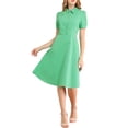 thumbnail image 1 of INSPIRE CHIC Women's Button Front Midi Cotton Bubble Short Sleeve Collar Dress, 1 of 6