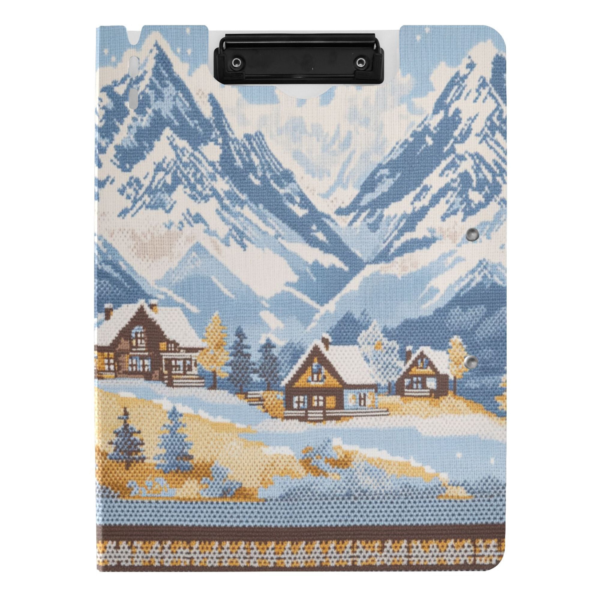 FORMRS A4 Clipboard Folder with Pen Holder Horizontal Foldable School Office Binder, Winter Mountain