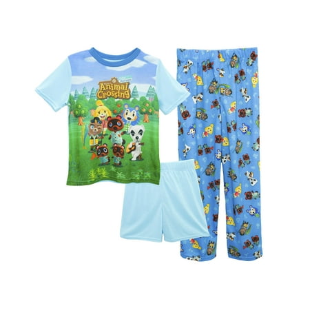 Animal Crossing Boys Pajama 3 Piece Sleep Set, Short Sleeve, 3 Piece Blue, Size: 10/12
