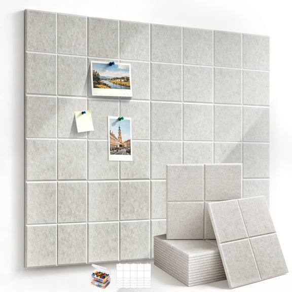 DQQKMM 48" x 36" Large Felt Bulletin Board 12 Pack, Sound Absorbing Panel Wall Organizer with 60 Adhesive Tabs & 60 Push Pins for Home , Office