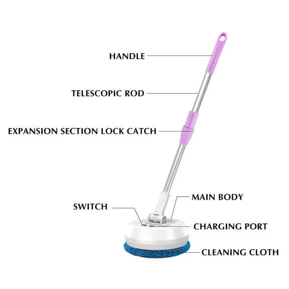 Electric Mop Scrubber Ceiling Cleaning Tool - 180掳 Rotating Ceiling High Cleaner,Wireless Extendable Polisher Floor Cleaner for Hanging Pictures Bathroom Window Cars
