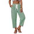 thumbnail image 6 of Striped Pants for Women Cropped Length Pockets Drawstring Wide Leg Sweatpants Vacation Casual Trendy Summer (XL, Green), 6 of 7