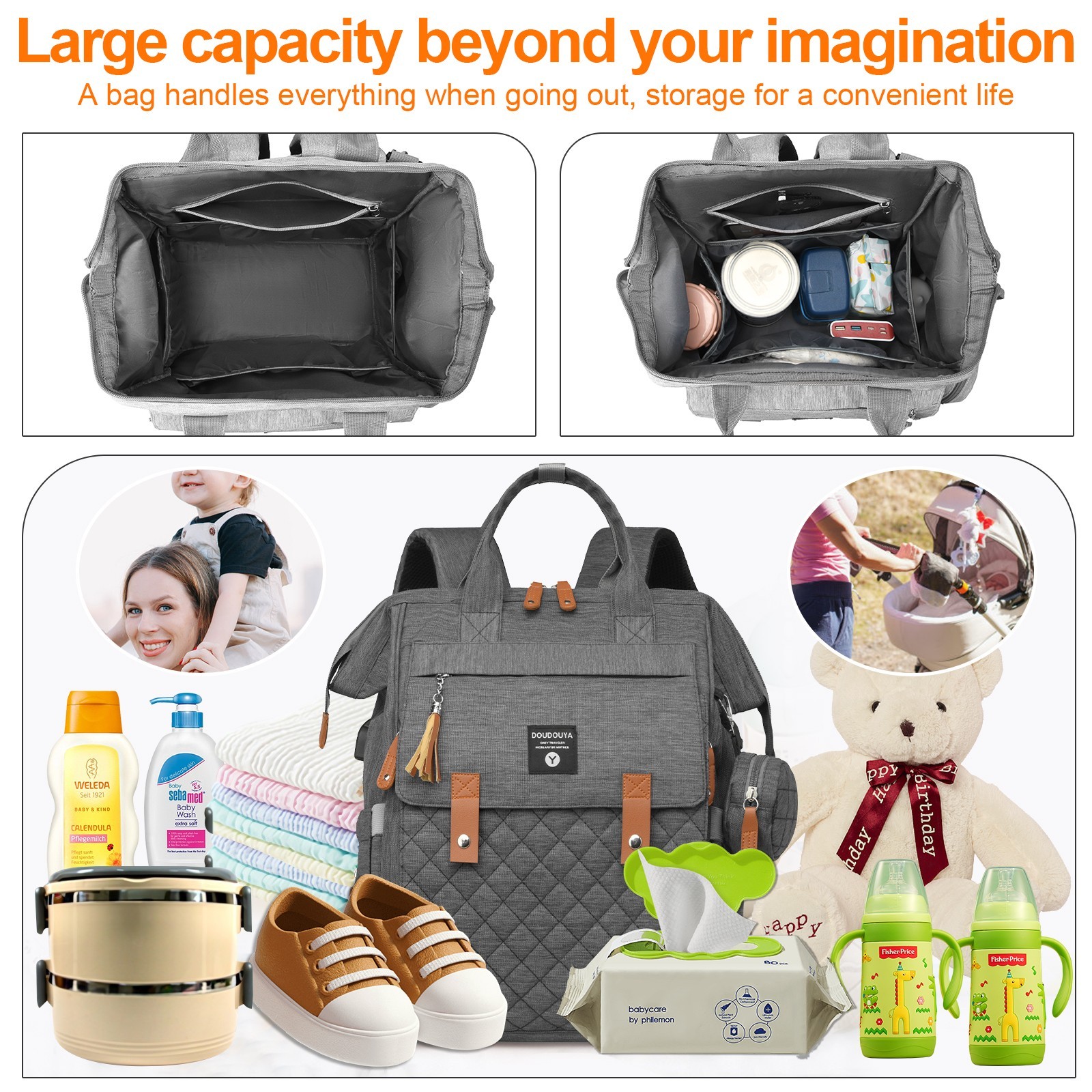 TOPCHANCES Diaper Bag Backpack, Multifunctional Baby Bag with Changing Station, 45L Large Capacity Baby Diaper Bags for Outdoor Travel (Dark Gray)