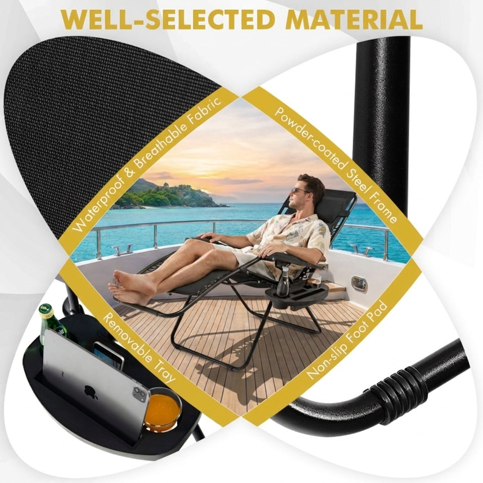 Furnibear Outdoor Folding Zero Gravity Recliner Lounge Chair with Adjustable Lock Removable Cup Holder Tray Detachable Headrest Steel Aluminum Frame and 350 lb Capacity, Dark Red