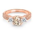thumbnail image 2 of Gem Stone King 18K Rose Gold Plated Silver Peach Morganite White Topaz and White Moissanite Engagement Ring for Women (1.89 Cttw, Gemstone October Birthstone, Round 7MM and 4MM, Size 6), 2 of 3