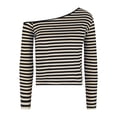 thumbnail image 5 of DAFPZW Women One Shoulder Top Striped Long Sleeve Shirts Tight Fitted Going Out Dressy Tops Tees Y2k Outfits, 5 of 7