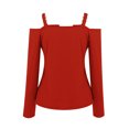 thumbnail image 4 of TKLPEHG Long Sleeve Shirts for Women V-Neck Cold Shoulder Tops Fashion Solid Color Lightweight Casual Fall Tops Comfy Loose Pullover (Red,XXXL), 4 of 5